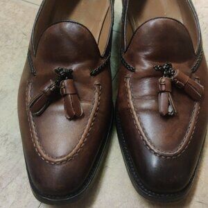 Paul Fredrick 9.5 tassel loafers blake stitch patina made in italy nailed heels